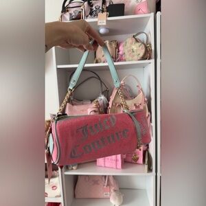 Juicy Couture Pink and teal barrel bag terry cloth NWT